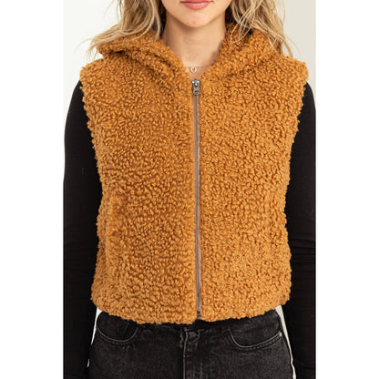 COMFORT CUTIE FLUFFY FULL ZIP CROPPED HOODED VEST