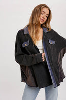 SLOUCHY WAFFLE KNIT JACKET: NAVY / M/L