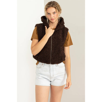 COMFORT CUTIE FLUFFY FULL ZIP CROPPED HOODED VEST