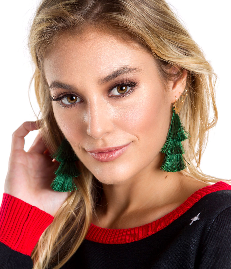 Christmas Tree Tassel Earrings - Holiday Party Jewelry