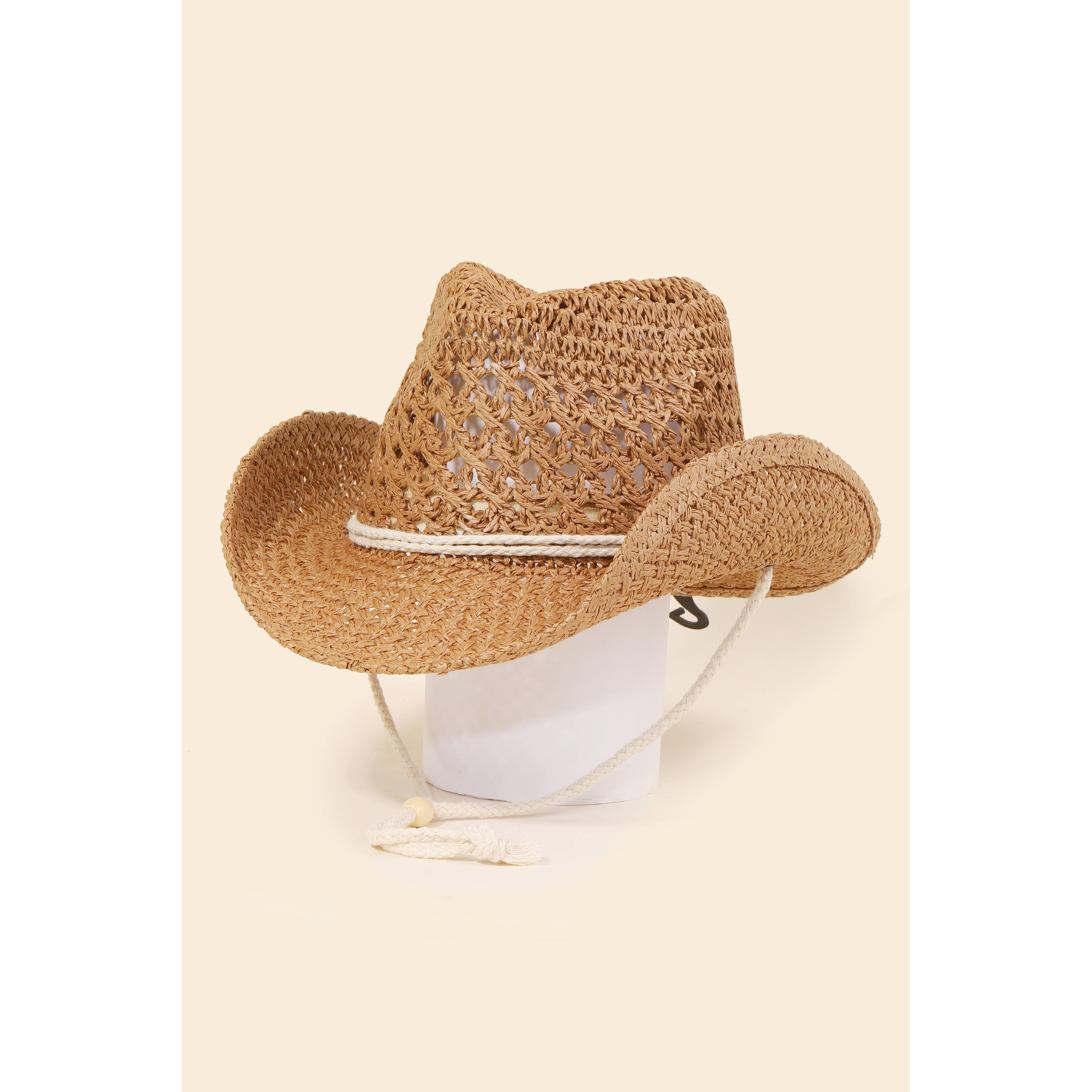 Straw Braided Rope Strap Cowboy Hat