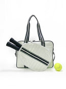 Puffer Pickle Ball tote White Patent w/black stripe small