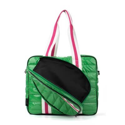 Puffer Pickle Ball Tote Green with Pink Stripe