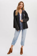 SLOUCHY WAFFLE KNIT JACKET: NAVY / M/L