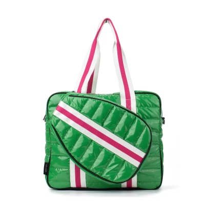 Puffer Pickle Ball Tote Green with Pink Stripe