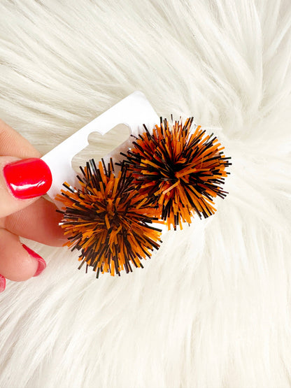 Orange and Black Party Pom Stud