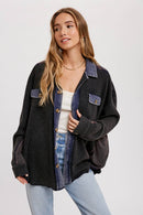 SLOUCHY WAFFLE KNIT JACKET: NAVY / M/L