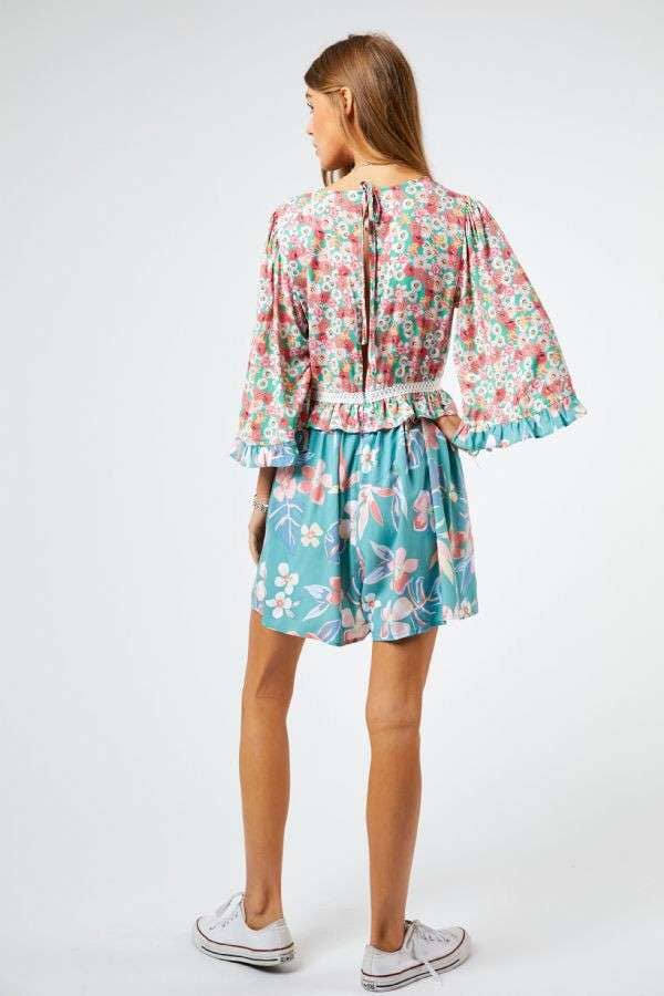 FLORAL PRINT TIE FRONT ROMPER