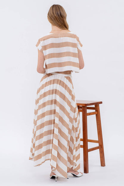 STRIPE HANDKERCHIEF MIDI SKIRT + Crop Tee (Set)