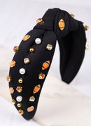 Football Embellished Headband BLACK ORANGE