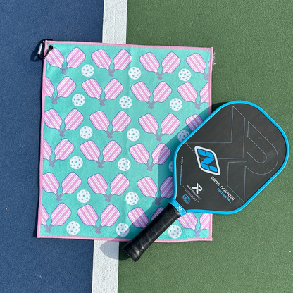 Pickleball Towel - Pink & Green Microfiber & Cotton Towel