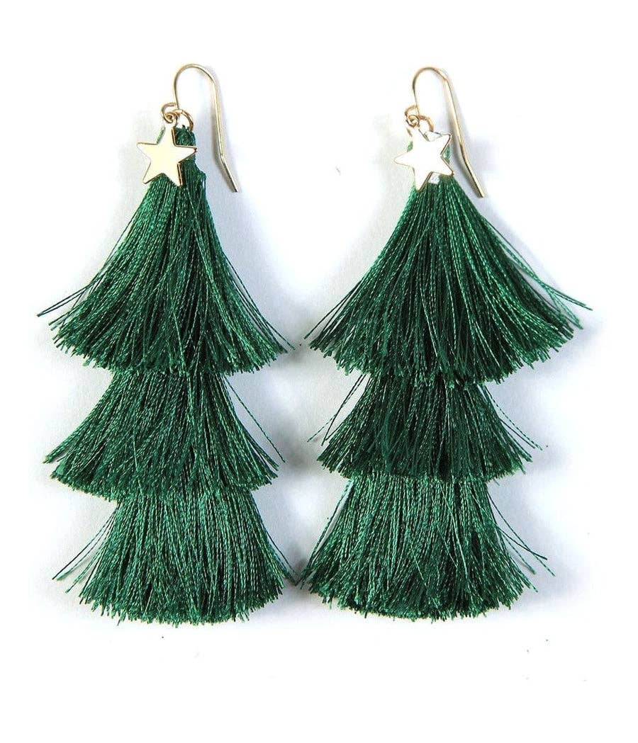 Christmas Tree Tassel Earrings - Holiday Party Jewelry