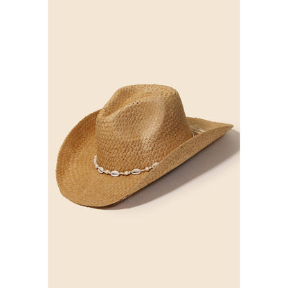 Straw Weave Cowrie Shell Cowboy Hat