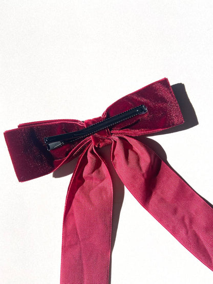 Classic Velvet Hair Bow Barrette: Red