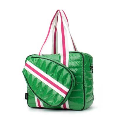 Puffer Pickle Ball Tote Green with Pink Stripe