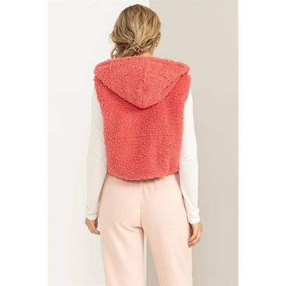 COMFORT CUTIE FLUFFY FULL ZIP CROPPED HOODED VEST