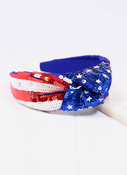 Sparklers Sequin Headband RED WHITE BLUE