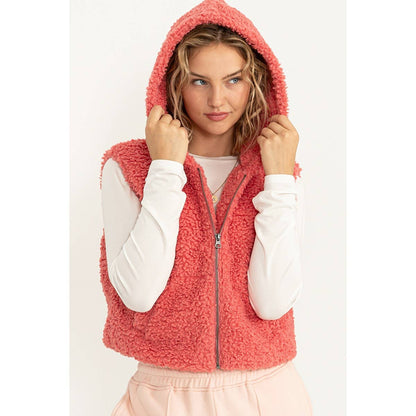 COMFORT CUTIE FLUFFY FULL ZIP CROPPED HOODED VEST