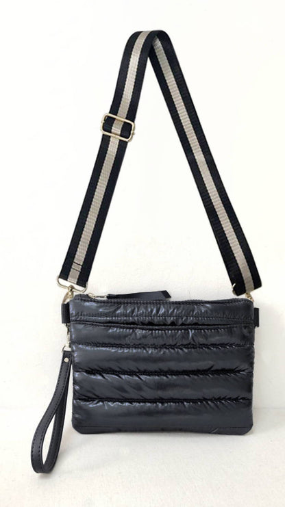 Allie Puffer Black 4 in 1 Bag W/striped strap