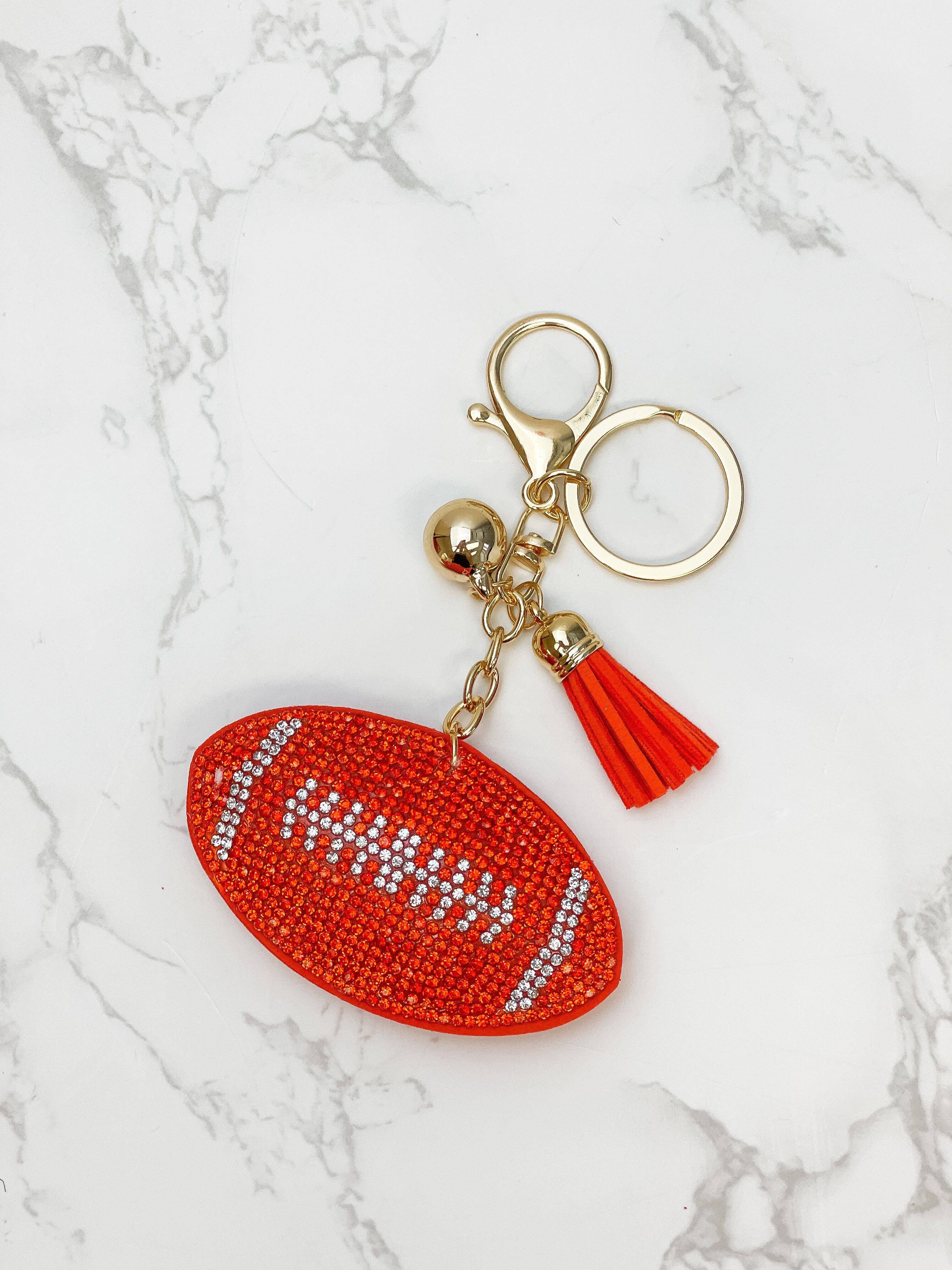 Glitzy Football Key Chains - Orange