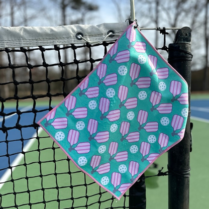 Pickleball Towel - Pink & Green Microfiber & Cotton Towel