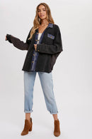 SLOUCHY WAFFLE KNIT JACKET: NAVY / M/L