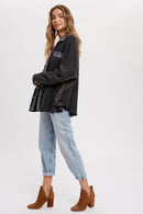 SLOUCHY WAFFLE KNIT JACKET: NAVY / M/L