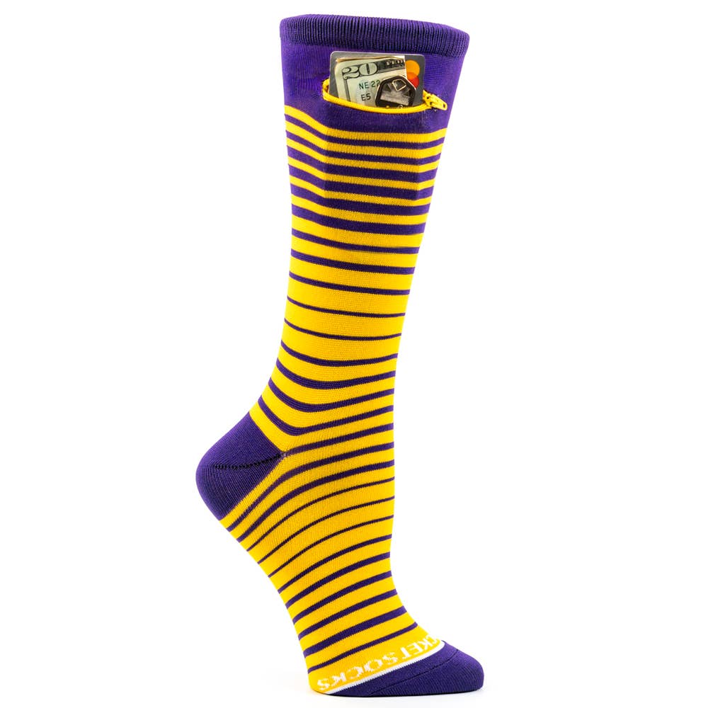 Purple - Yellow/Gold, Fashion Crew Pocket Socks®