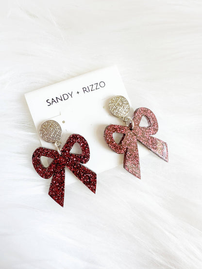 Crimson Glitter Bow Dangle