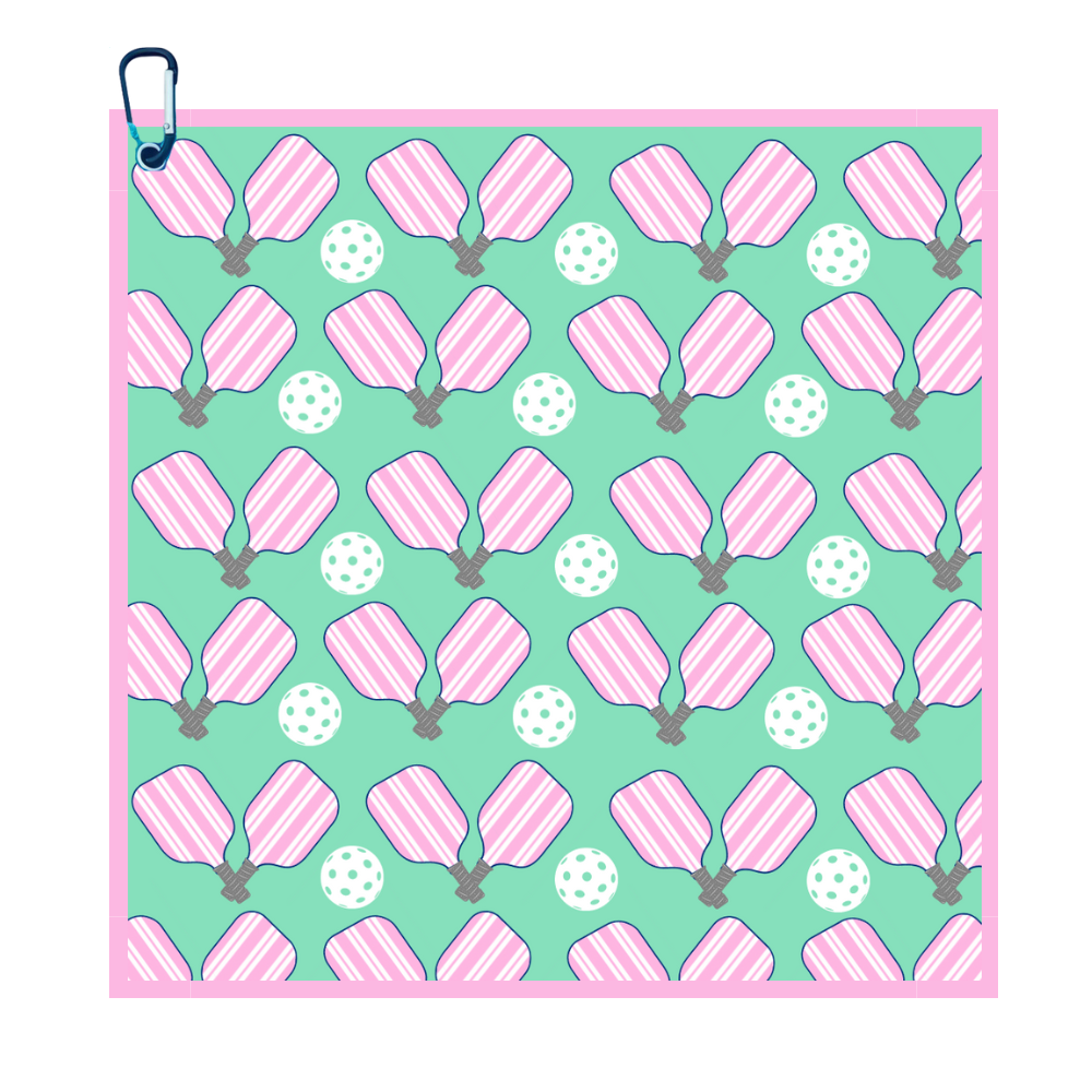 Pickleball Towel - Pink & Green Microfiber & Cotton Towel