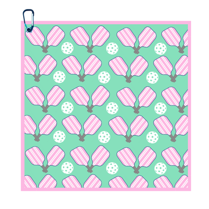 Pickleball Towel - Pink & Green Microfiber & Cotton Towel