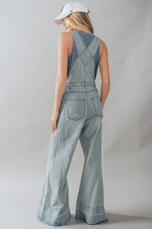 Denim bell bottom overalls online