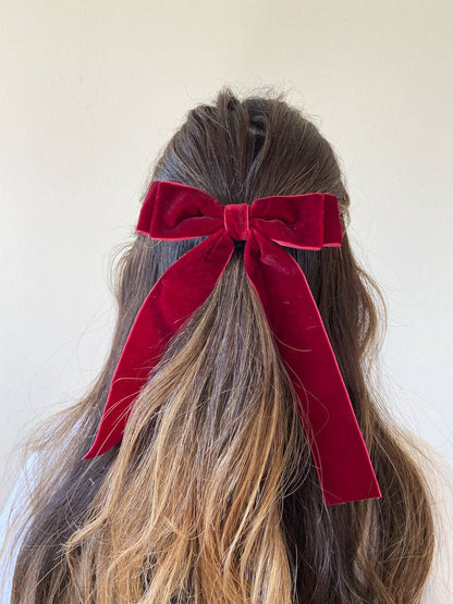 Classic Velvet Hair Bow Barrette: Black