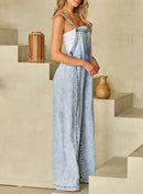 Light Wash Frayed Exposed Seam Wide Leg Denim Overall