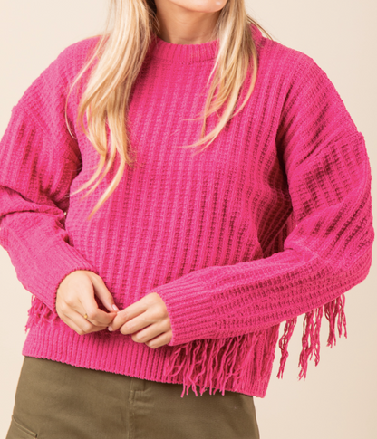 Fringe Detail Cozy Soft Textured Sweater