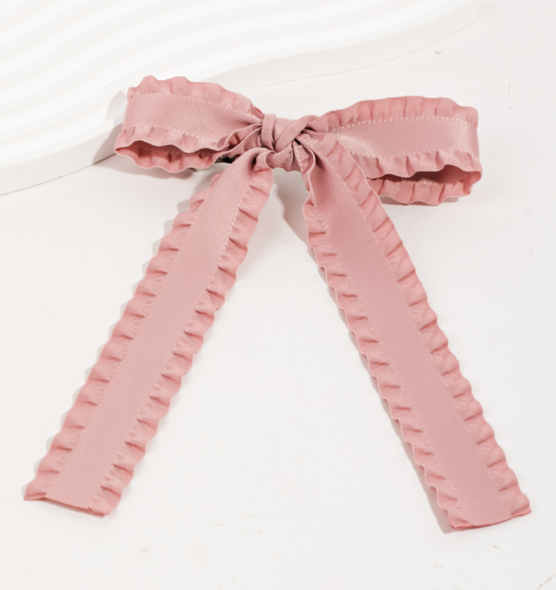 Wavy Bow Tail Hair Clip - Pink