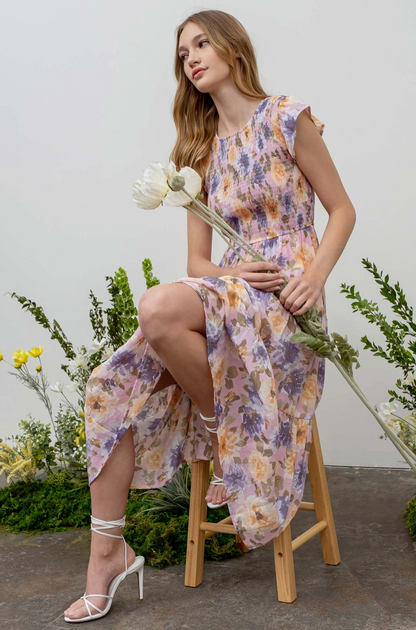 Floral Smocked Tiered Midi Dress