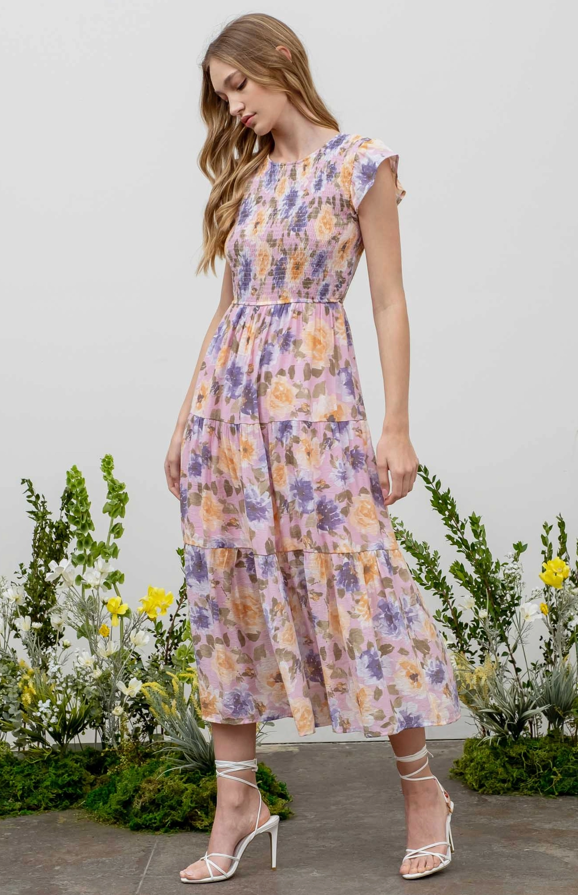 Floral Smocked Tiered Midi Dress