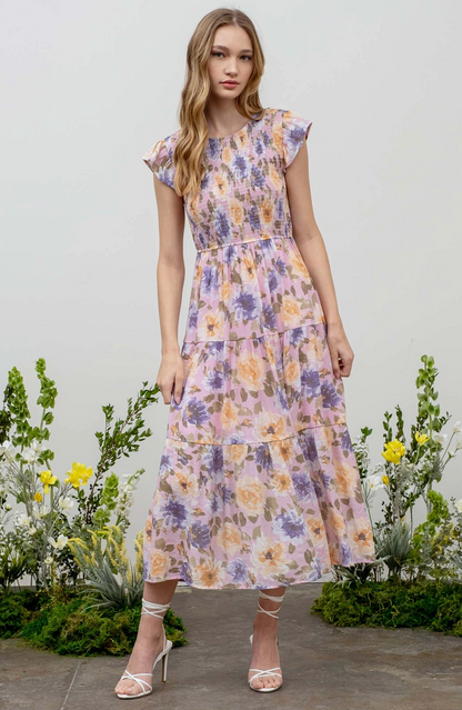 Floral Smocked Tiered Midi Dress