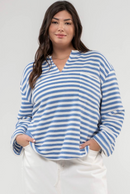 Striped Split Neck Back Button Knit Top - Size XL-3X