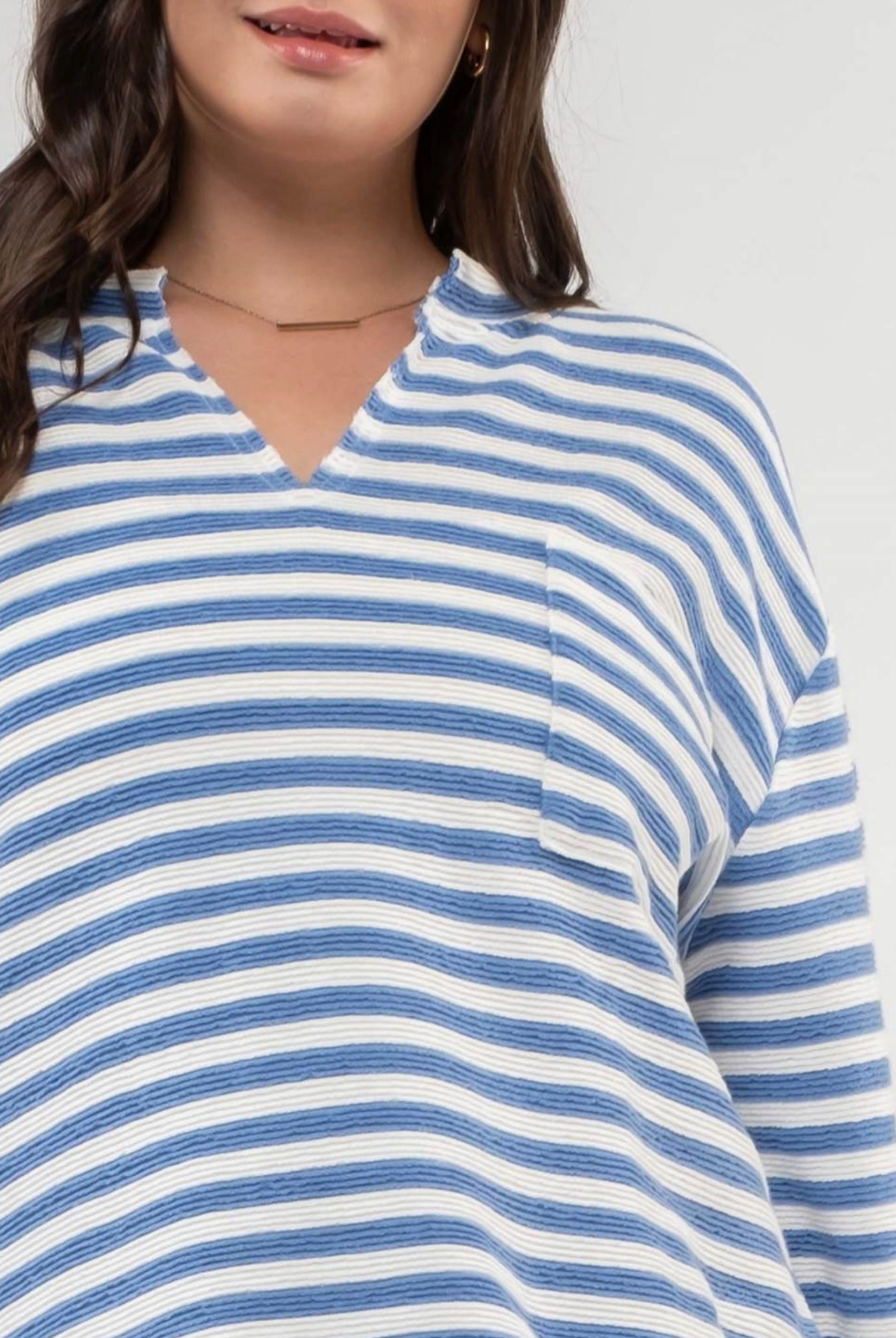 Striped Split Neck Back Button Knit Top - Size XL-3X