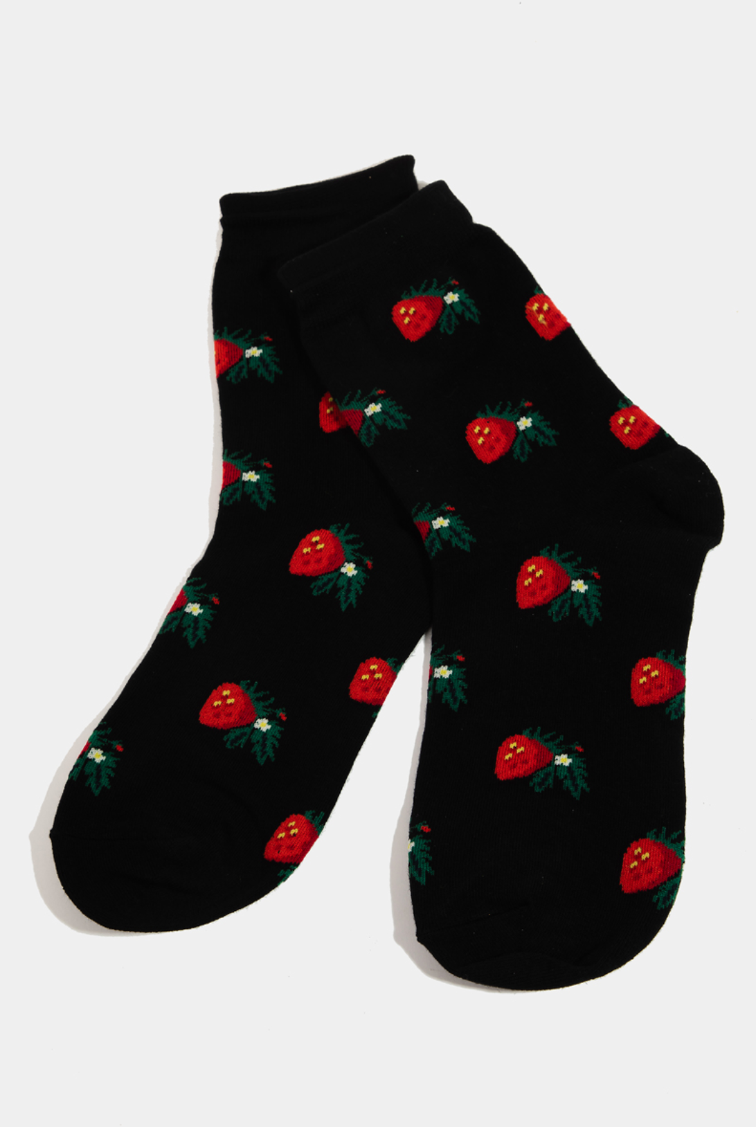 Black Strawberry Print Socks