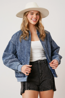 Denim Bomber Jacket with Pockets