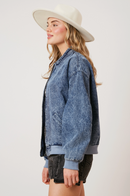 Denim Bomber Jacket with Pockets