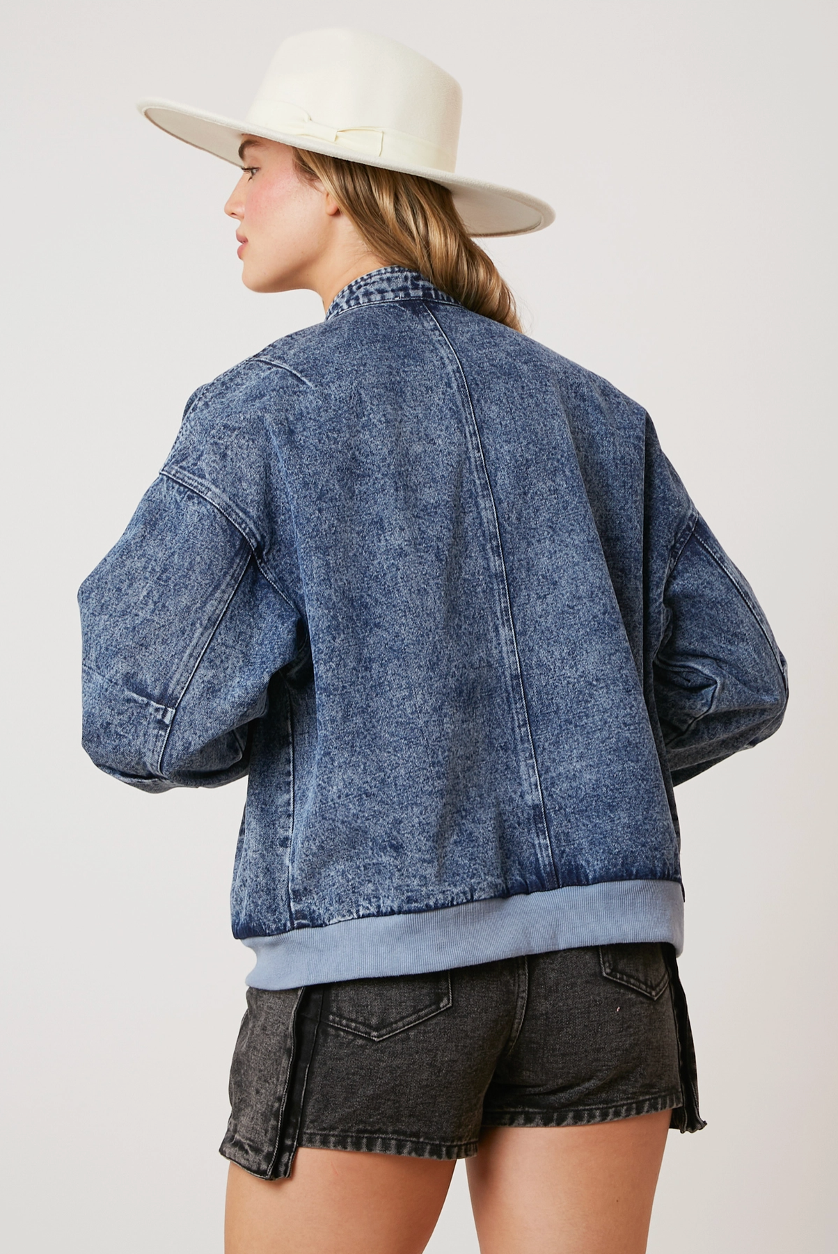 Denim Bomber Jacket with Pockets