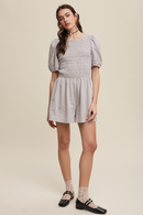 Smocked Puff Sleeve Vacation Knit Romper - Heather Grey