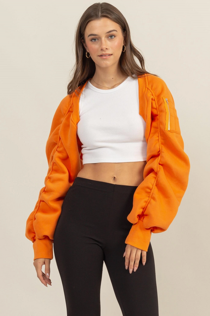 Ruched French Terry Bolero Bomber Jacket