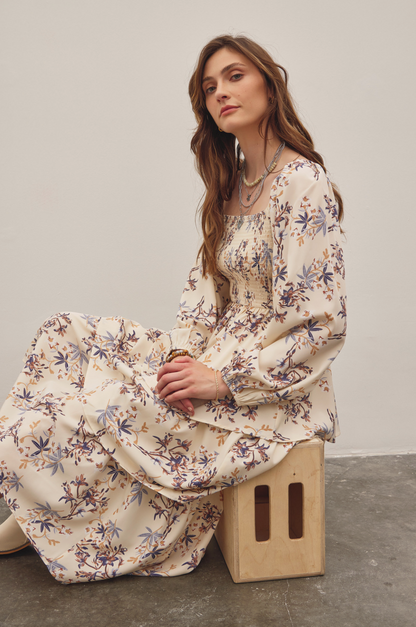 Floral Print Layered Midi Dress