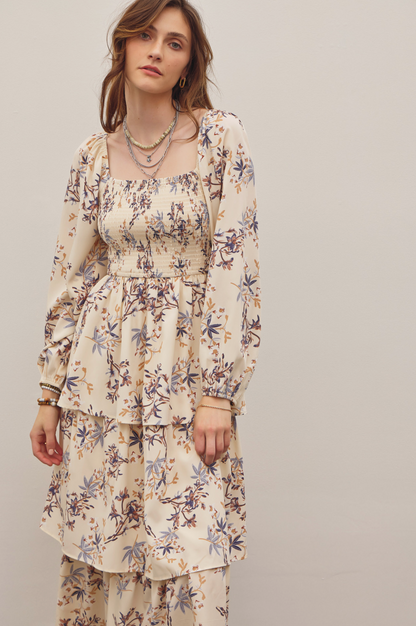 Floral Print Layered Midi Dress