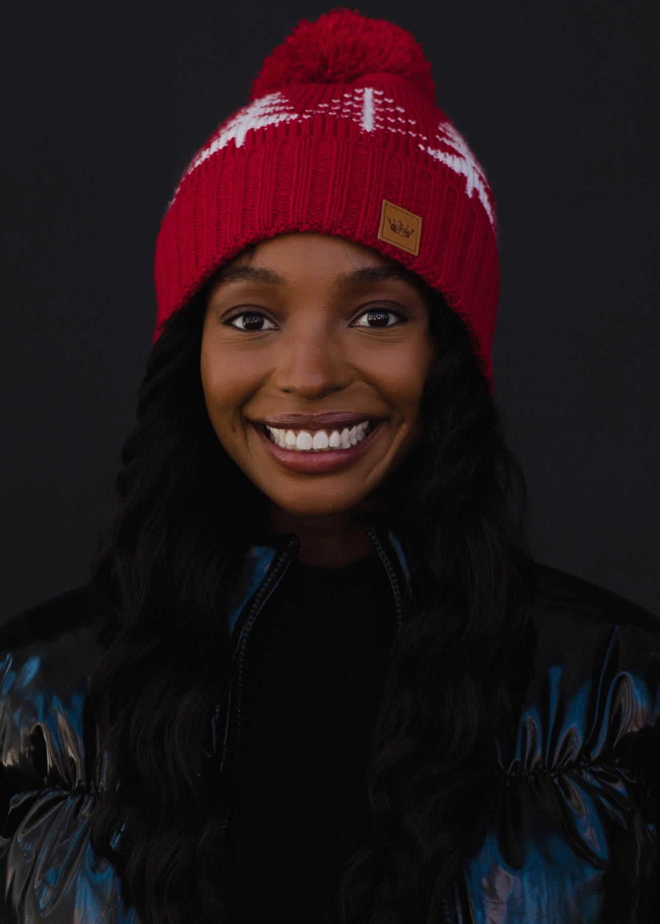 Red with White Trees Pom Beanie